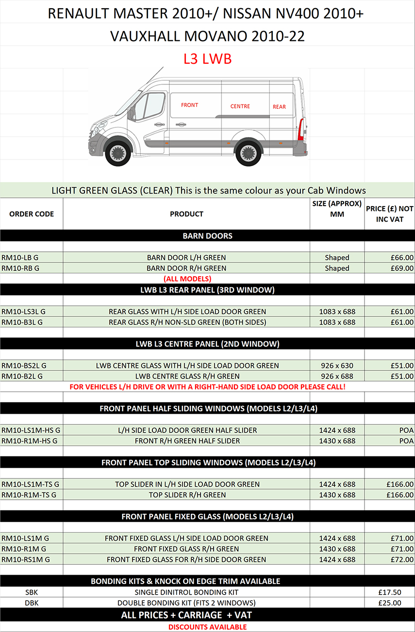 Vauxhall Movano Van Glass Vauxhall Van Windows Lwb